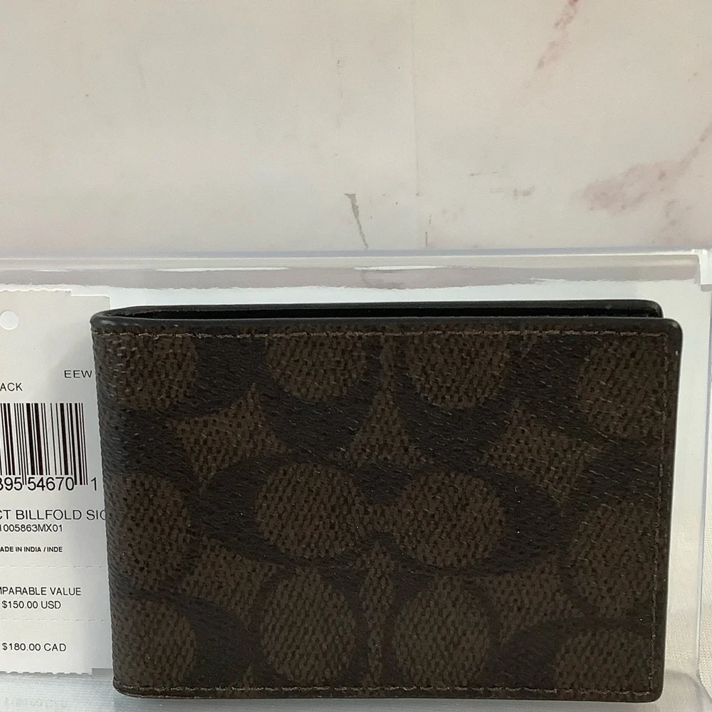 NWT Coach Compact Black and Brown Billfold Signature Card Holder